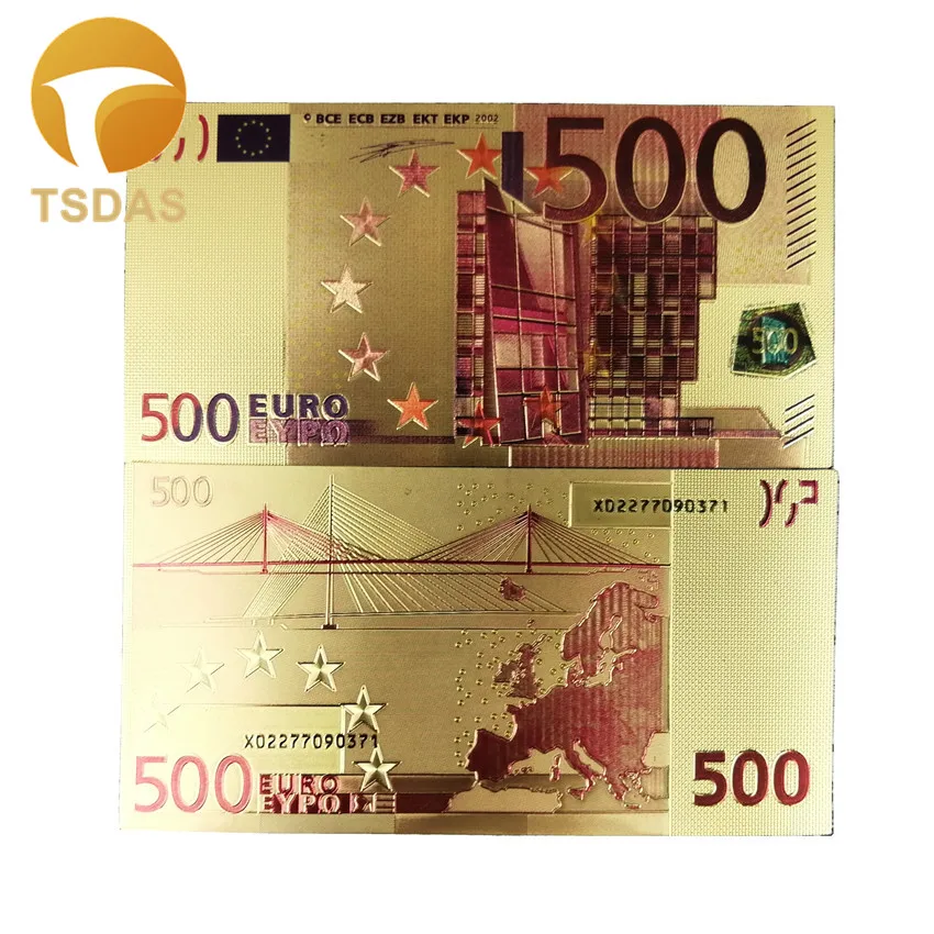 Новый стиль цветные евро банкноты 500 золотые в 24K позолоченные для коллекции