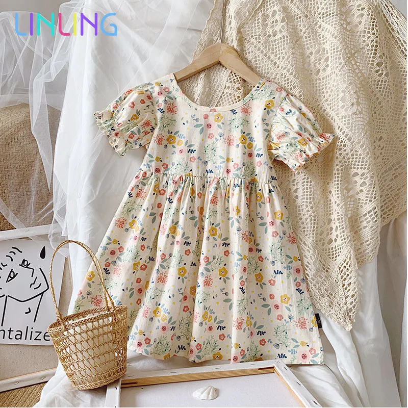 Платье для девочек летнее с коротким рукавом платье принцессы цветочным