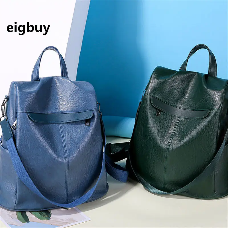 

Ladies Backpack Schoolbag Pu Leather Backpacks Waterproof Brand College Black Vintage School Bags For Teenagers Bookbag