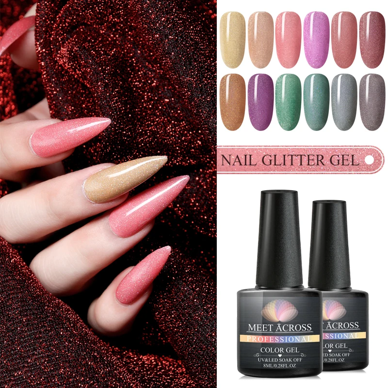 

MEET ACROSS 8ml Glitter UV Gel Nail Polish Holographic Colorful Glitter Sequin Soak Off Long Lasting Gel Polish Nail Art Varnish