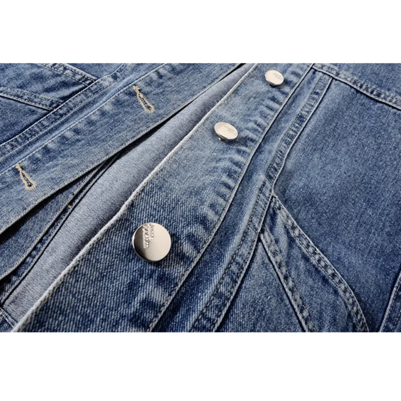 Весенне-летний винтажный потертый синий джинсовый жилет женский Карманный жакет