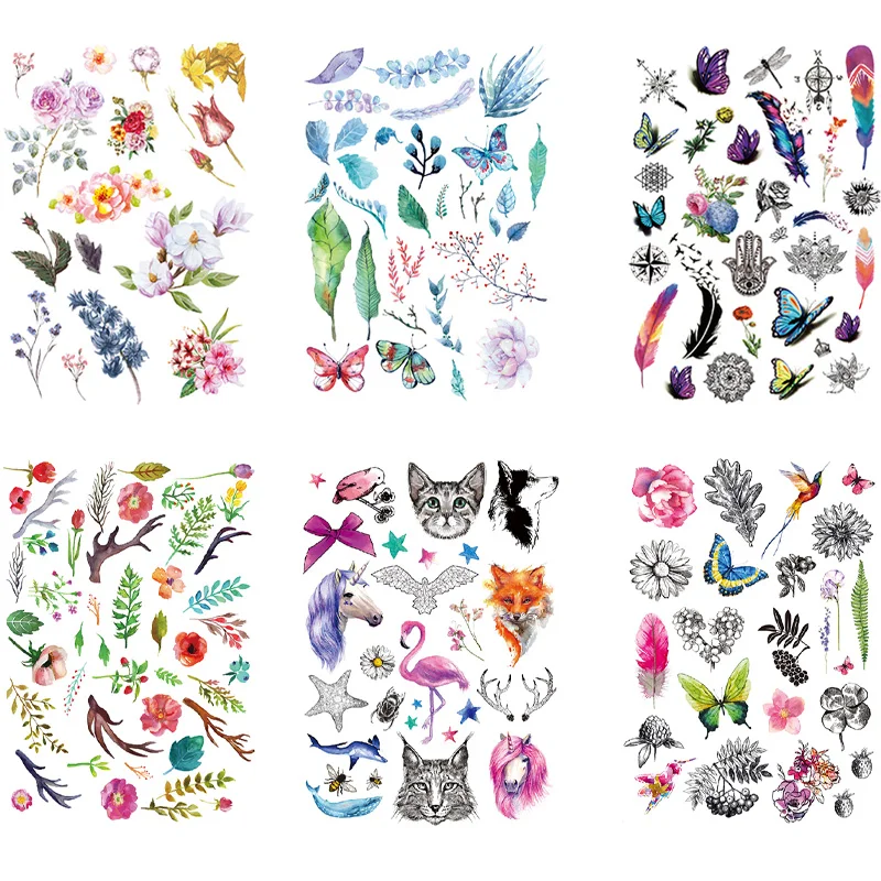 

Waterproof Temporary Tattoo Sticker Leaves Flowers Pattern Tattoo Body Art Arm Fake Halloween Tatto Sleeve Tatoo Women Stickers