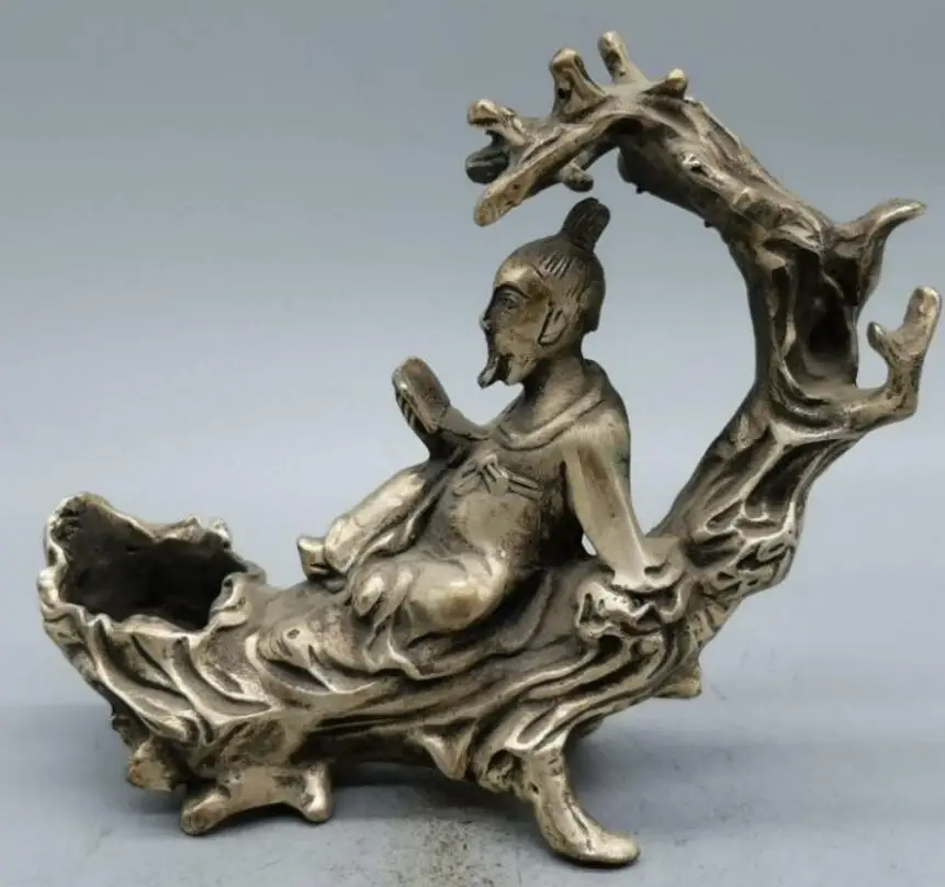 

China White copper Under tree look book Old man crafts statue