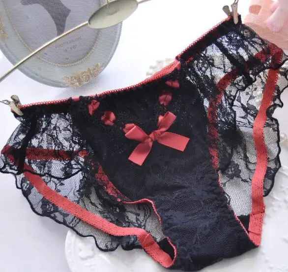 Black Новое поступление реальное фото M L XL милые кружевные трусики для невесты в стиле Лолиты и принцессы нижнее белье трусики-стринги WP563 - Цвет: Black