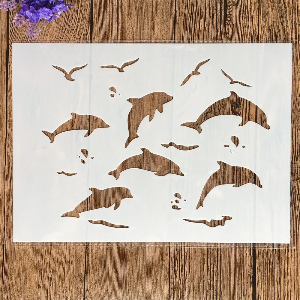 

1Pcs A4 Ocean Dolphin DIY Layering Stencils Wall Painting Scrapbook Coloring Embossing Album Decorative Template