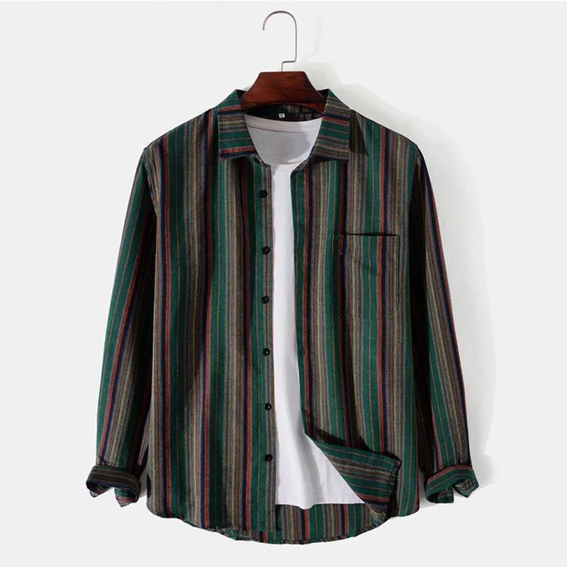 

Mens Basic Striped Button Up Shirt Print Men Clothing Casual Lapel Top Long Sleeve Shirts