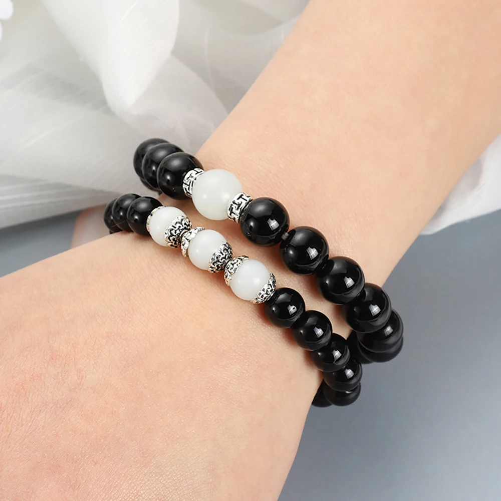 

2pcs/set Charm Magnetic Couple Bracelets Obsidian Stone Beads Bracelet for Lover Best Friend Magnet Jewelry