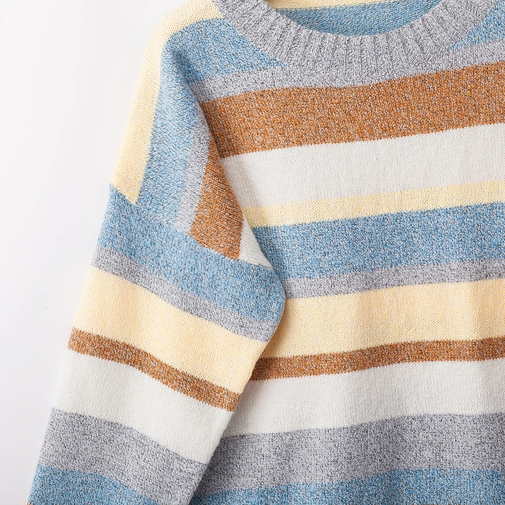 2019 осенний полосатый вязаный свитер для женщин с круглым вырезом бархатные