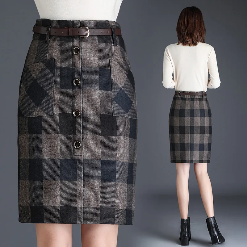 

Новинка осени 2020, клетчатая Женская юбка с завышенной талией, приталенная юбка в клетку на шнуровке, одношаговая на сумку на юбку юбка на бед...