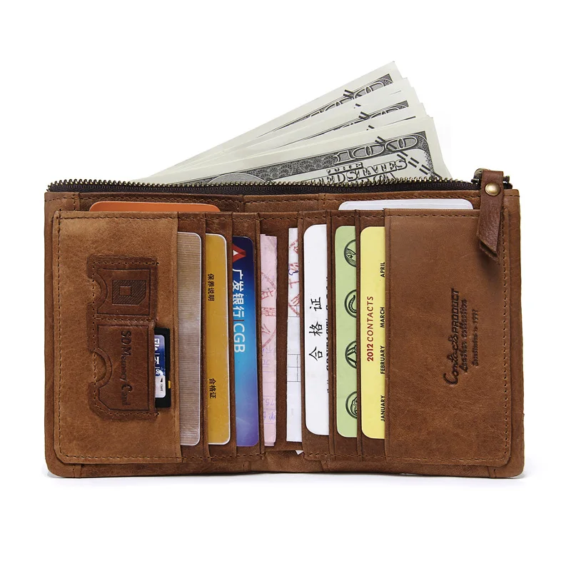 

Men's Wallets Genuine Leather Small Purse Antimagnetic Package RFID Card Holder Retro Coin Pocket Multifunction Male Billetera