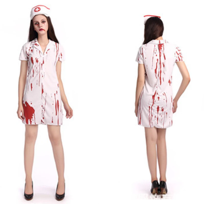 

Cosplay Costume Zombie Nurse Dress With Hat Cosplay Of Scary Hospital For Women Halloween Party Game One Size PR Sale