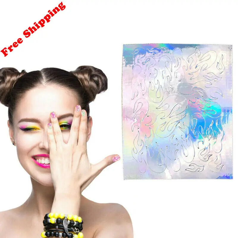 Fire Nail Holographic Strip Tape Nail Art Stickers Thin Laser Silver Stripe Sticker DIY Foil Decal Sticker