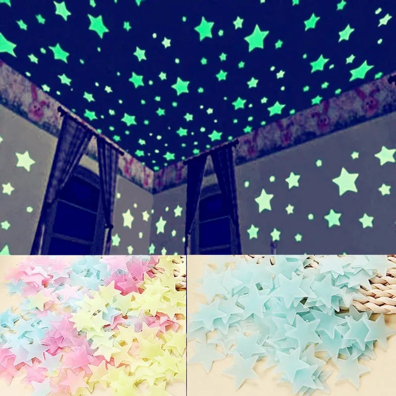 

90pcs Bedroom Star Fluorescent Glow In The Dark Stars Glow 3D Wall Stickers Stars Luminous Glow Sticker Kids Room Decoration