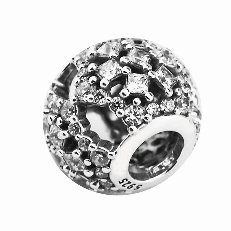 

100% Стерлинговое Серебро 925 пробы ювелирные изделия снежные бусинки для шармов браслеты зимний стиль прозрачный CZ хрустальные бусины для из...