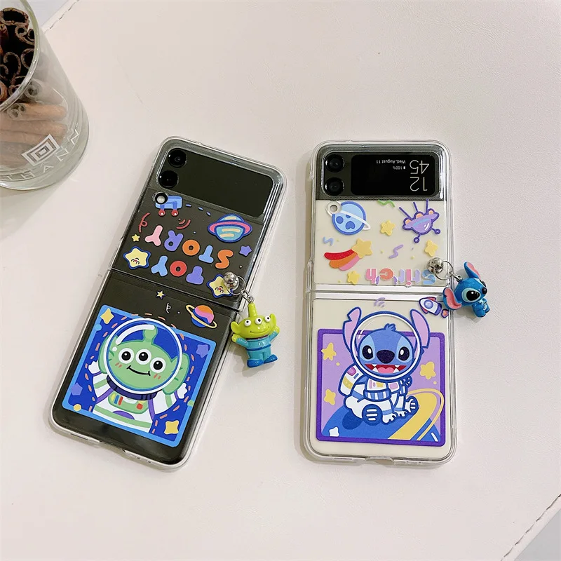 cartoon alien monster transparent phone case for samsung galaxy z flip 3 5g hard pc back cover for zflip3 case protective shell free global shipping