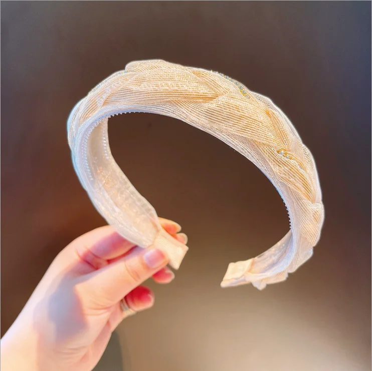 

Fresh ins super fairy sweet organza rhinestone chain braid headband fashion temperament pressure hairbands