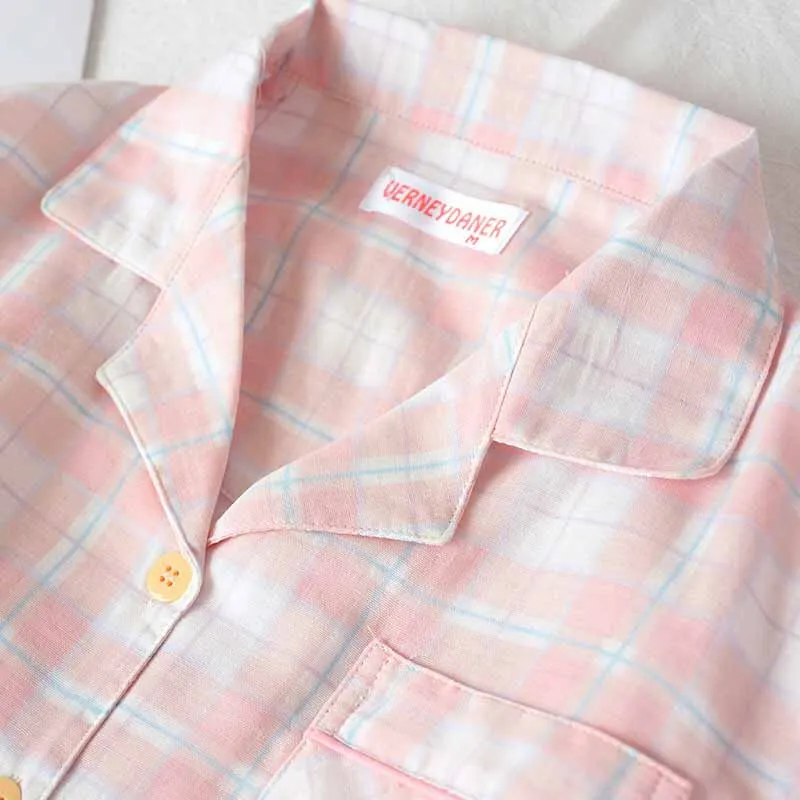 Пижамный комплект для влюбленных Осенняя мужская и женская одежда сна в клетку