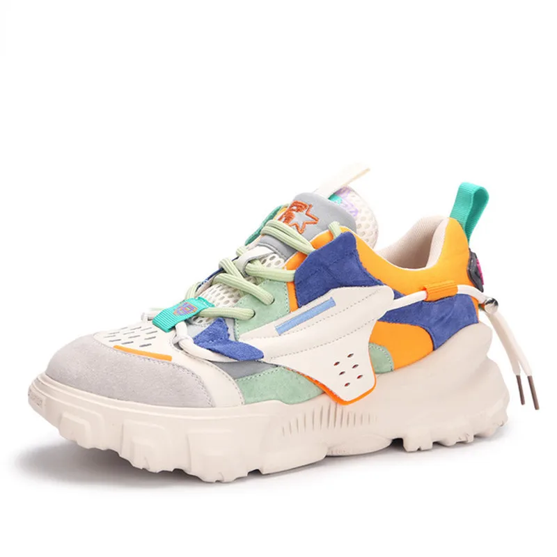 

Leather Mesh Sneakers Women Light Run Footwear Casual Fashion 2020 Hot Woman Vulcanize Shoe Chunky Sneakers Autumn Women's Shoes