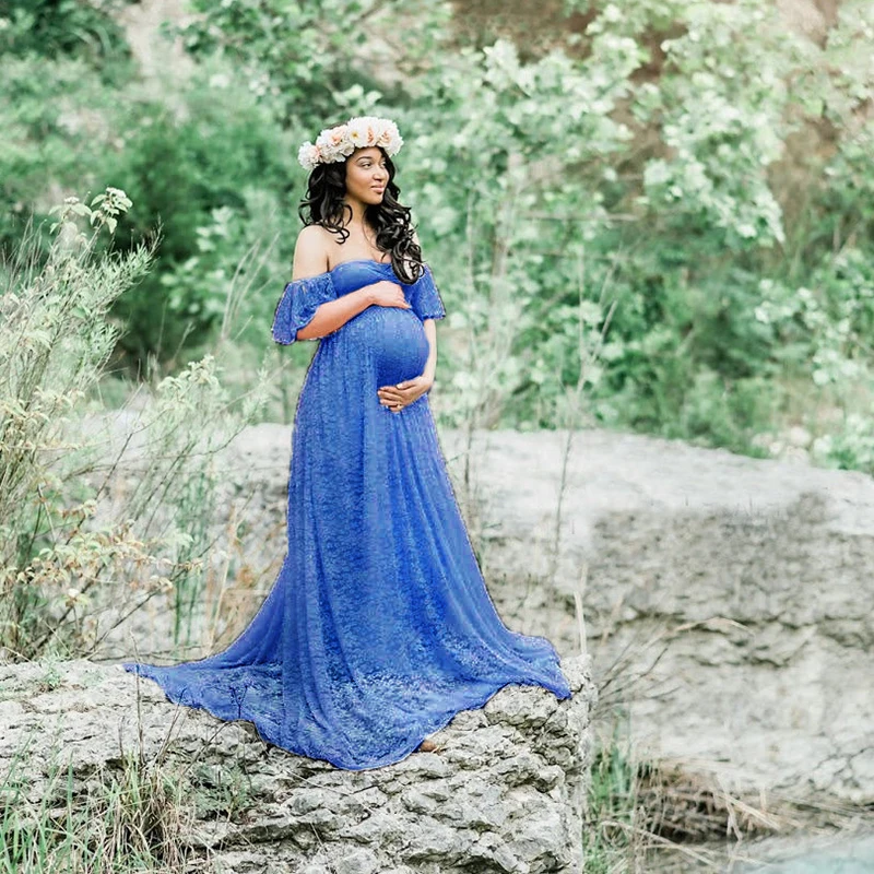 Bule Реквизит для фотосессии для беременных; платье для беременных; платья для фотосессии для беременных; Кружевное платье макси; Размеры S-XL - Цвет: Bule