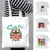 women shoulder bag funny puppy pattern shopping bags cotton cloth fabric grocery reusable handbags tote book bag for girls