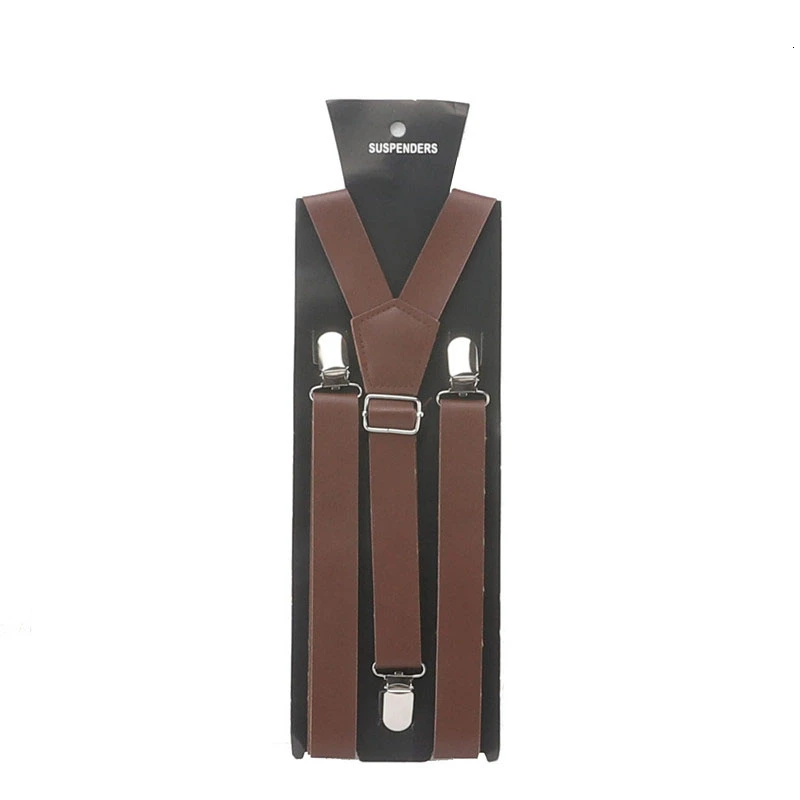 

118*2.2cm Mens Womens PU Leather Suspenders Y-Back Retro Braces Clip-On Special Occassion Wear