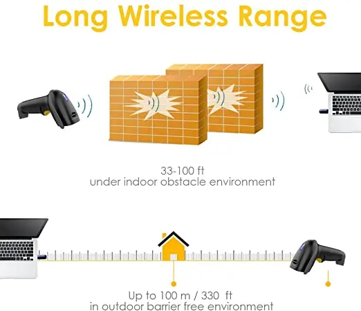 Беспроводной сканер штрих-кодов дальность передачи 328 футов USB беспроводной 1D