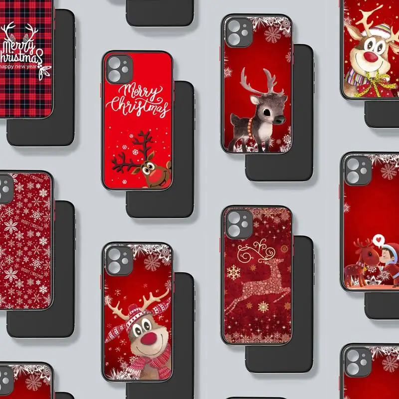 

Christmas New Year Deer Phone Case black matte transparent For iPhone 7 8 x xs xr 11 12 pro plus mini max Clear Funda