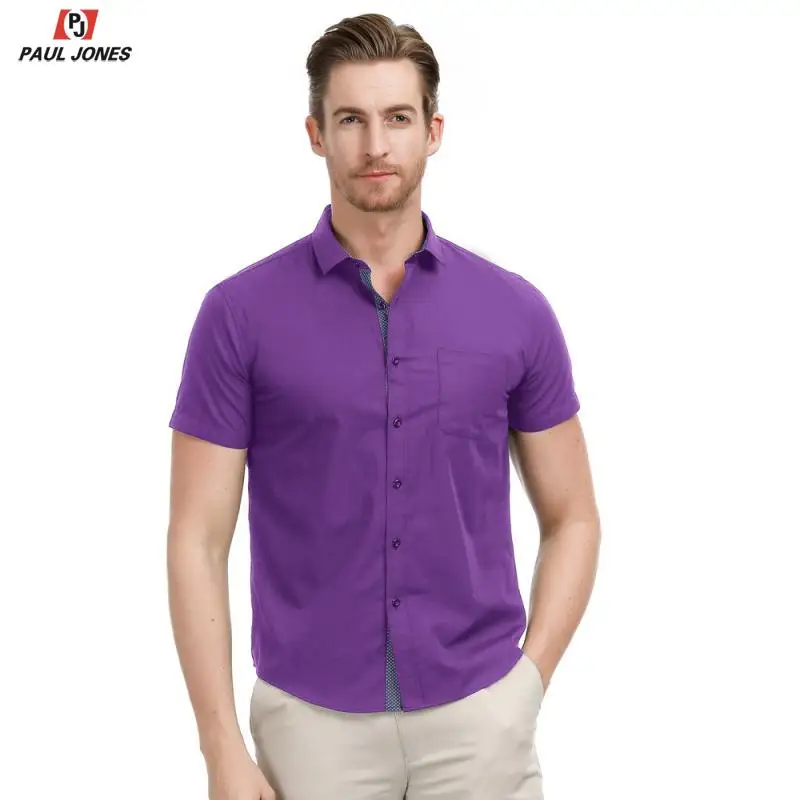 Мужская деловая рубашка на пуговицах PAUL JONES Повседневная с коротким рукавом и