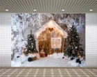 Фотофон Lyavshi Рождественская елка белый снег деревянный дом светильник лый фон ковер фотостудия фотография фон