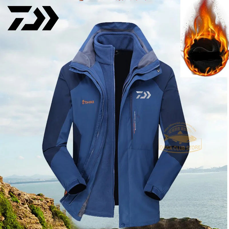 

Winter Mountaineering Clothes DAIWA Fishing Jacket Men's Thickened Fleece Windproof Fishing Jacket Warm 2 In 1 Tank Two-piece