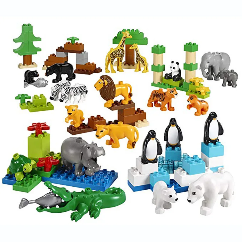 LegoING duplo Зоопарк Животные модель DIY большие частицы Кирпичи аксессуары игрушки