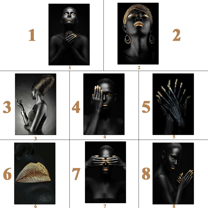 

Modern Art Golden Canvas Painting African Woman Prints Posters Luxury Paintings Wall Art Pictures For Living Room Home Decor