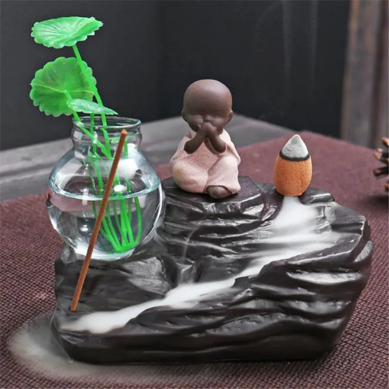 Керамический обратный поток горного водопада благовония горелка монах зеленое