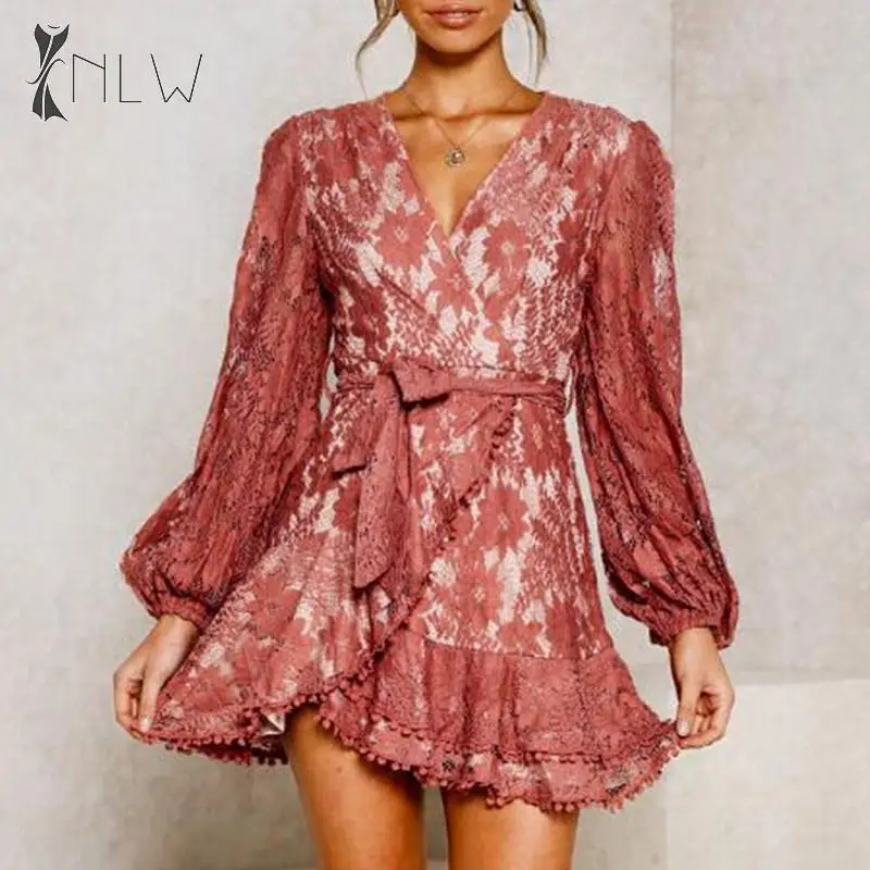 NLW одежда с длинными рукавами кружевное зимнее платье Для женщин Embriodery Сетчатое