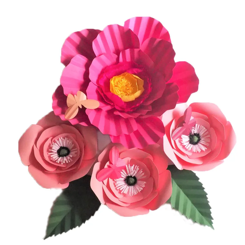 

2018 уникальный гигантский картон, бумажные цветы, 4 шт. + листья, 2 шт. + бабочки, 2 шт., декор для свадьбы и мероприятия, детская комната, окна, дисплей