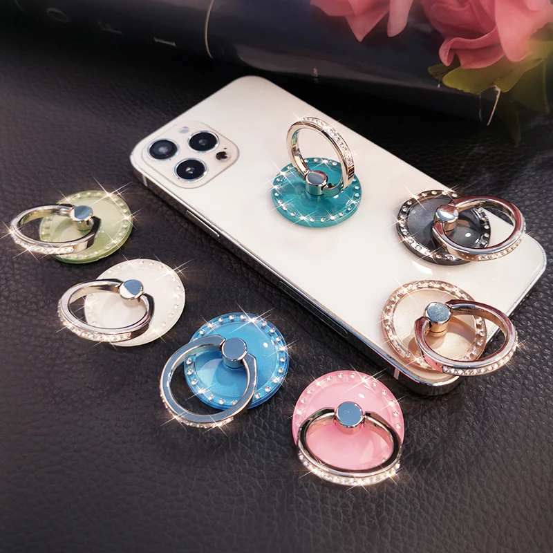 crystal ring stand quicksand bling for iphone x 8 7 11 12 pro redmi samsung round phone desktop stand rotating stand free global shipping