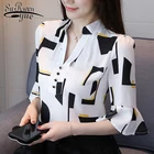 Блузка шифоновая Женская, с принтом, 2021, размера плюс, с V-образным вырезом, 0113