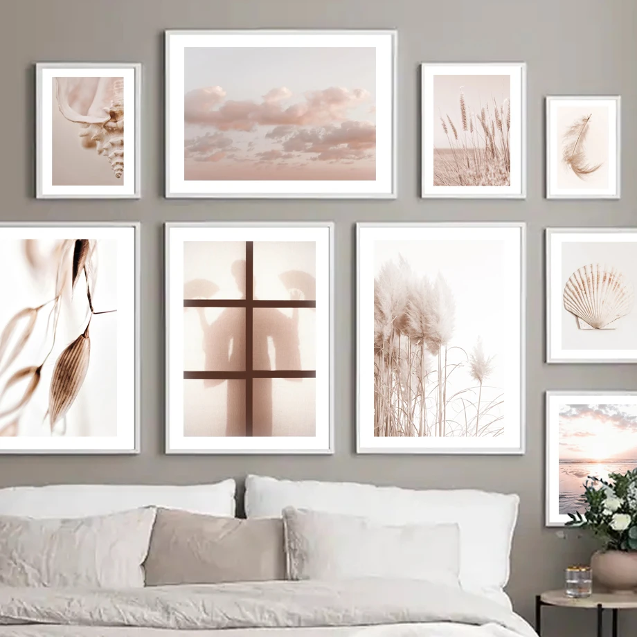 

Sea Beach Reed Feather Flower Leaf Geisha Wall Art Canvas Painting Nordic Posters And Prints Wall Pictures For Living Room Decor