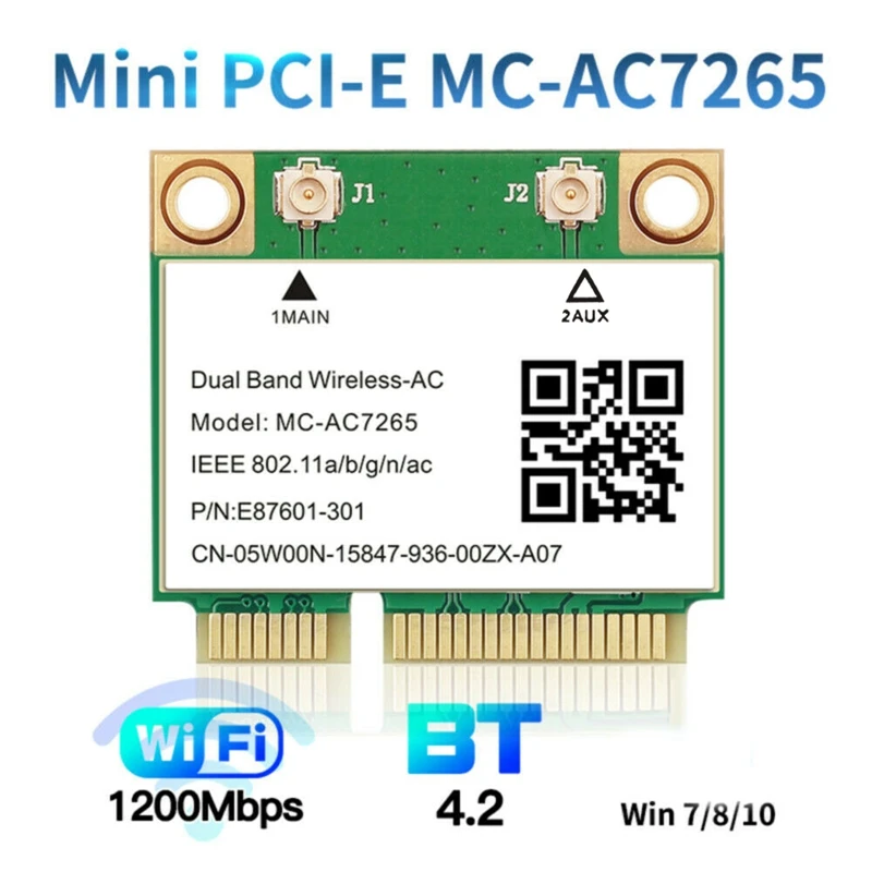 

Wi-Fi кард-MC-AC7265 Mini PCI-E 1200 Мбит/с Bluetooth 4,2 Dual Band 2,4G 5G адаптер для Win7 Win 8 Win 10