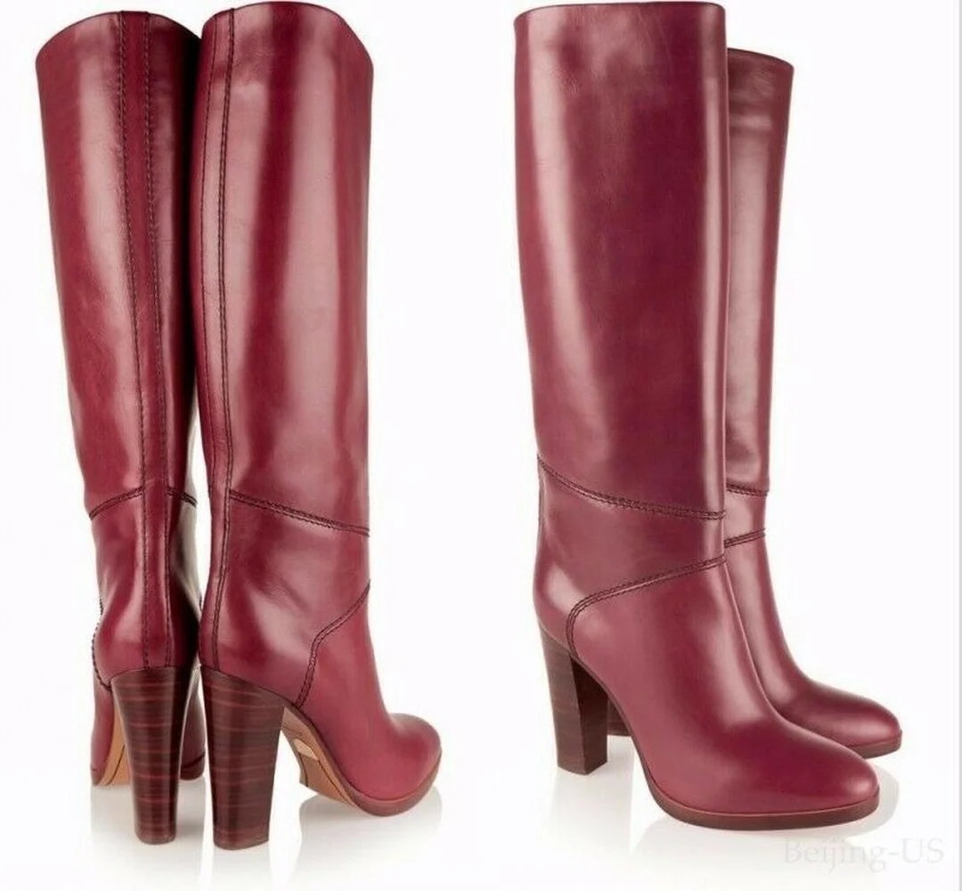

2022 Womens Knee High Boots Block High Heel Pull On Round Toe Knight Boots Costumes Size New 2022
