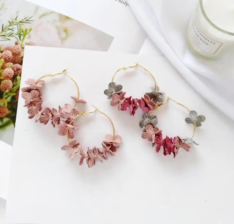 Модные серьги обруча для женщин Bijoux элегантная ткань цветок лепесток сплав круг круглые серьги Шарм Золотой Цвет Brincos