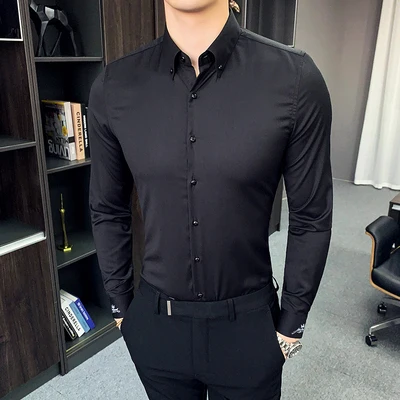 Мужская белая рубашка с длинным рукавом летняя тонкая шелковая Корейская версия