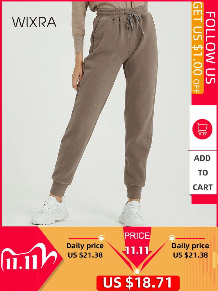

Wixra Women Casual Velvet Pants Winter Lady's Thick Wool Pants Women's Clothing Lace-up Long Trousers
