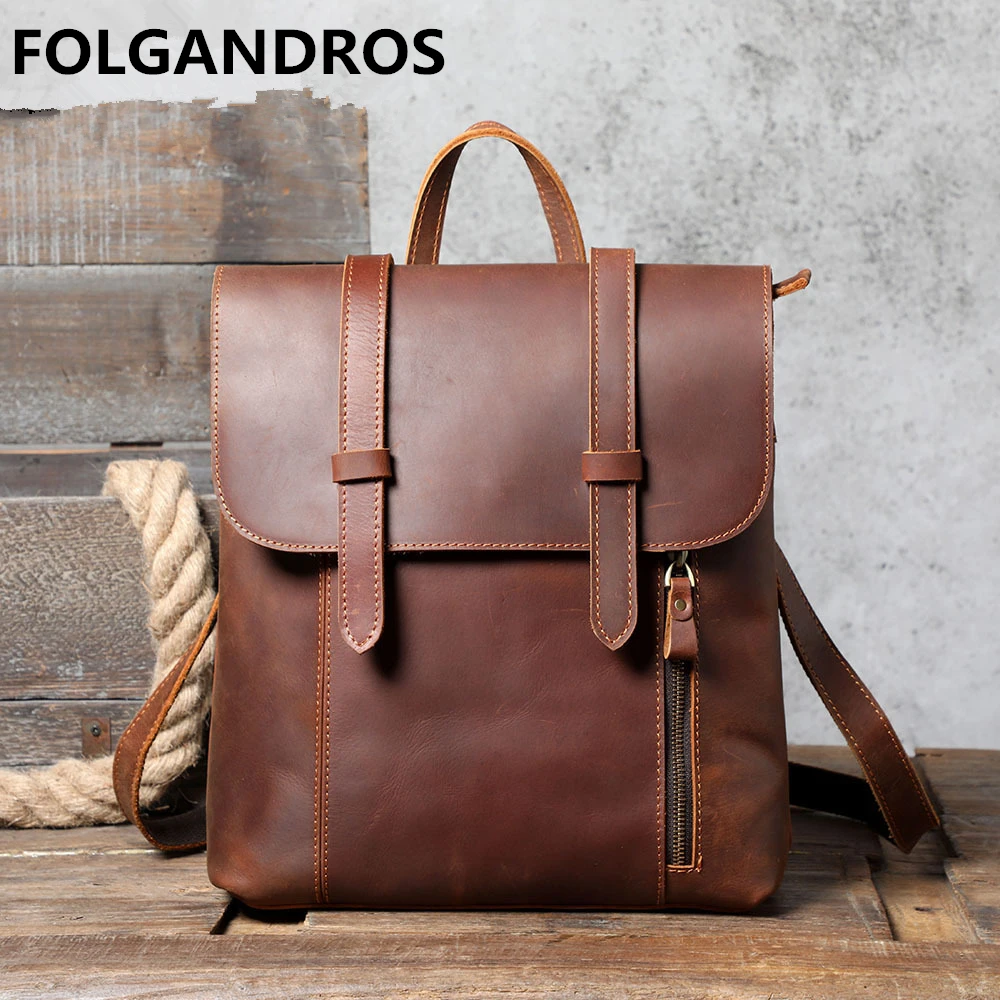 2021 New Full Grain Leather Backpack for Women Brand Handmade Cowhide Small Daypack Vintage Super Quality Schoolbook Backpack