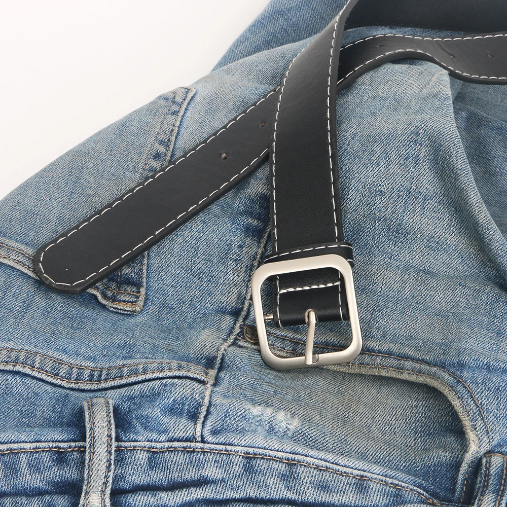 

Simple casual black PU Leather belts matt nickel Pin buckle Adjustable buckle For Dress Jeans Waist accessories For Ladies Women