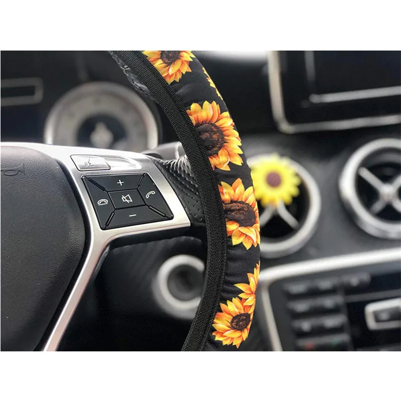 For Auto Car Steering Wheel Cover Skidproof Steering- Anti-Slip Universal Printed Sunflower Leopard Car-styling | Автомобили и