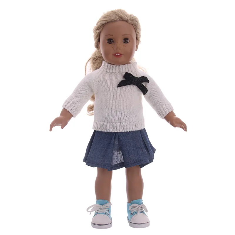 Свитер ручной работы + джинсовая юбка с бантом украшение для 18-дюймовой