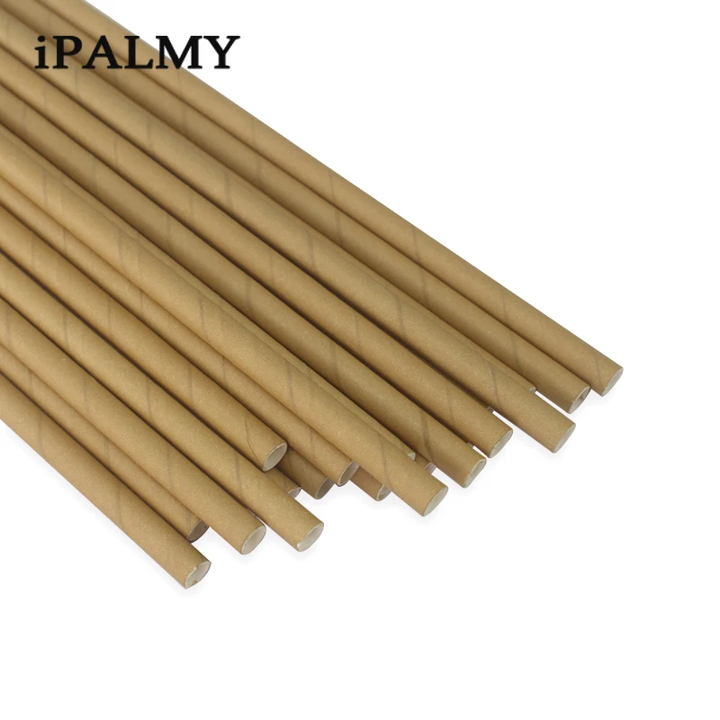 Ipalmay 200 штук коричневые крафт-бумажные биоразлагаемые трубочки питьевые