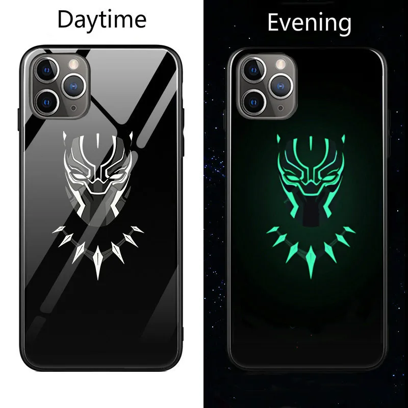Marvel Бэтмен Веном чехол в виде светящегося стекла для iphone 11 Pro XS MAX XR X 7 8 6 6S Plus Мстители Черная пантера Железный человек чехол - Цвет: Black Panther