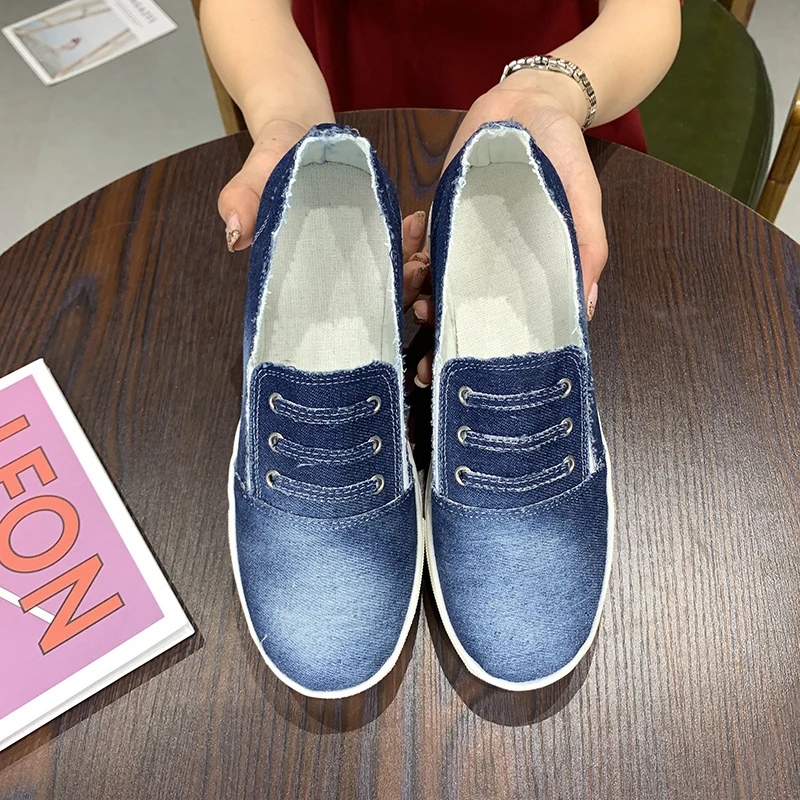

Women Flats Shoes Denim Loafers Casual Summer Breathable Fashion Outdoor Elastic Band Round Toe Platform Plus Size 35-43